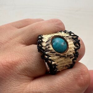 Americana Cocktail Ring Turquoise cabochon Adjustable Size band. ooak Handmade
